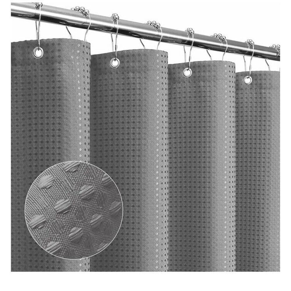 Gibelle Gray Shower Curtain Waffle Weave Textured Fabric 72"x72" w/ Rings